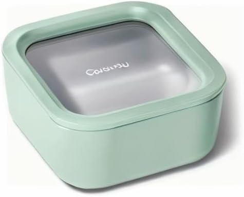 Caraway Glass Food Storage - 10 Cup Glass Container with Ceramic Coated Non-Stick Lids - Easy to Store, Non-Toxic, Dishwasher, Oven, & Microwave Safe