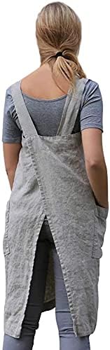YESDOOD Cotton Linen Apron Cross Back Apron for Women with Pockets Pinafore Dress for Baking Cooking