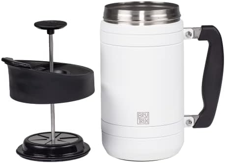 Basecamp Coffee Press - Double Wall Vacuum Insulated Stainless Steel - Bru-Stop Technology, No Grounds in Coffee, No Spill Lid (Snowflake White, 32 fl.oz)