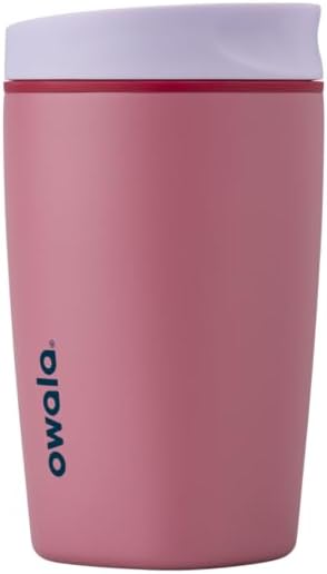 Owala SmoothSip Slider Insulated Stainless Steel Coffee Tumbler, Reusable Iced Coffee Cup, Hot Coffee Travel Mug, BPA Free 12 oz, Purple/Pink (Crochet Queen)