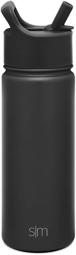 Simple Modern Kids Water Bottle with Straw Lid Vacuum Insulated Stainless Steel Metal Thermos Bottles | Reusable Leak Proof BPA-Free Flask for School | Summit Collection | 18oz, Midnight Black