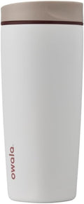 Owala SmoothSip Slider Insulated Stainless Steel Coffee Tumbler, Reusable Iced Coffee Cup, Hot Coffee Travel Mug, BPA Free 20 oz, Tan/White (Vanilla Bean)