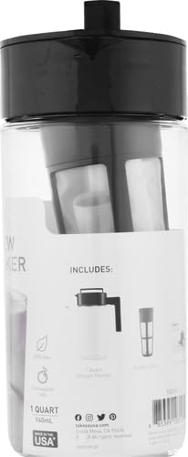Takeya Tritan Cold Brew Coffee Maker - Airtight Pitcher with Leak-Free Lid - BPA-Free Cold Brew Maker with Silicone Handle - Dishwasher-Safe Pitcher for Homemade Cold Brew - 1 Quart, Black