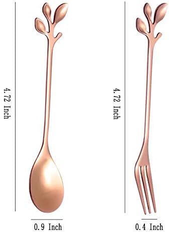 AnSaw Elegant Rose Gold Leaf Coffee Spoons - 10-Piece, 4.7" Mini Stainless Steel Espresso & Dessert Tea Spoons, Perfect for Demitasse & Small Servings