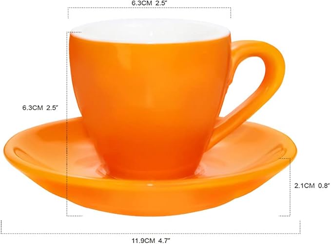 Porcelain Espresso Cup with Saucer, Espresso shot Cup, 80ml/2.7Oz, Orange