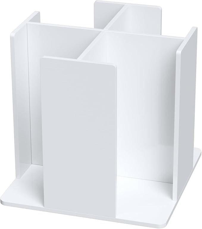 Cup and Lid Holder, 4 Compartment, Square | Rotating Coffee Cup Dispenser Lid Carousel for Restaurant, Buffet, Coffee Station, Bar, Countertop, White Acrylic