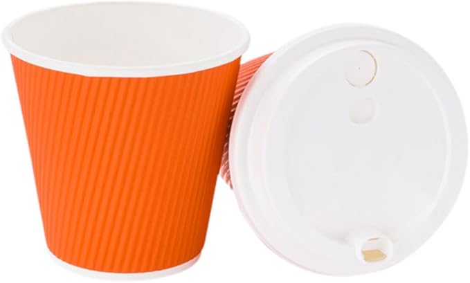 Restaurantware 8 Ounce Double Wall Disposable Coffee Cups, 500 Insulated Orange Paper Cups With Ripple Wall Design, Lids Sold Separately for Hot Beverages like Tea, Hot Chocolate, and More