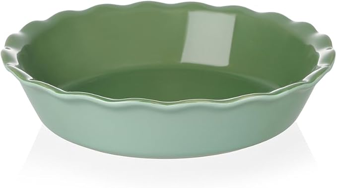 Sweejar Ceramic Pie Pan, 10 Inch Round Baking Dish, Non-Stick with Soft Wave Edge for Apple, Pumpkin, Pot Pies (Green)