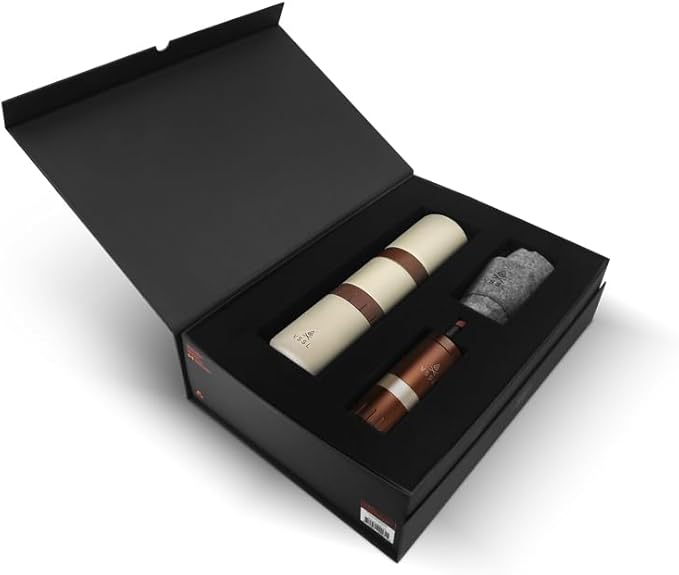 Nest Pour Over Coffee Kit + Java G25 Grinder Gift Set, Contains Two 10 Oz Mugs, Splash Proof Lid, Pour Over Coffee Dripper, Java G25 Grinder and Storage Connector, Cream