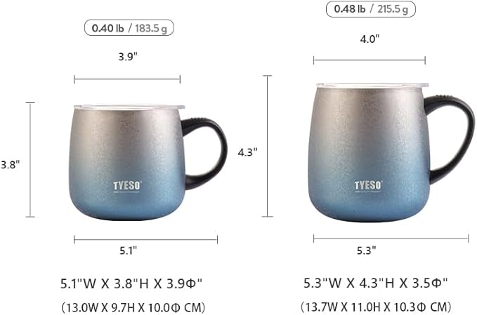 TYESO Office Coffee Mug,Vacuum Insulated Mug Double Wall Stainless Steel Tumbler Cup (Black, 16 oz)