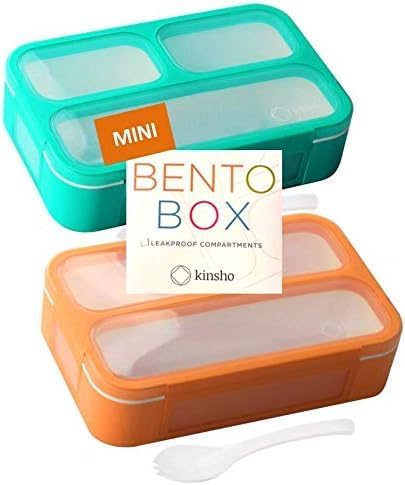 MINI Lunch-Box Snack Containers for Kids | SMALL Bento-Box Portion Container | Leak-proof Boxes for School Work Travel | Best for Adults Boys or Girls | Blue + Orange Set of 2