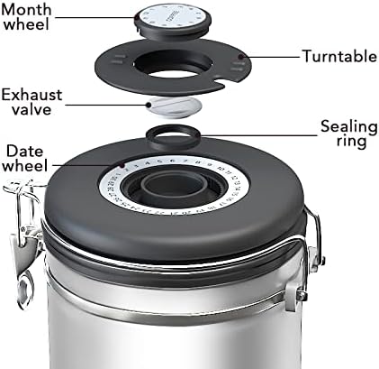 ShanSon Coffee Canister Airtight Coffee Container Stainless Steel Coffee Bean Storage Container with Scoop Coffee Canister for Beans Grounds Sugar Flour Tea Cereal,16OZ,Silver