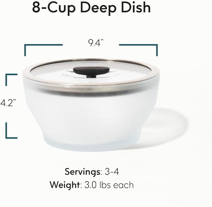 Anyday 8-Cup Microwave Cookware & Glass Container with Glass Lid, Plastic-Free Deep Food Storage | Stackable Airtight Steamer with Vented Lid for Microwave-Safe Reheating, Steaming Vegetables & Rice