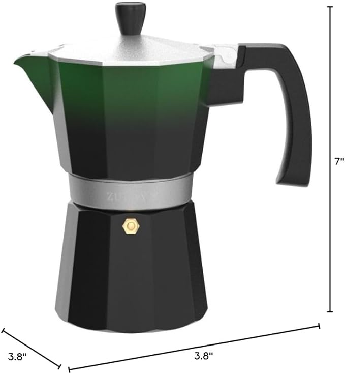 Zulay Kitchen Stovetop Espresso Maker - Moka Pot 6 Espresso Cups - Percolator Coffee Maker for Classic Cuban & Italian Style Espresso - Portable Coffee Maker for Camping & Travel - (Green/Black)