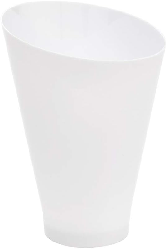Restaurantware 7 Ounce Plastic Glasses 100 Round Incline Shooter Cups- Disposable Small White Plastic Round Bowls Unique Design For Soups Appetizers Or Desserts