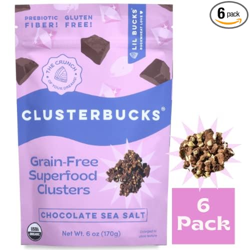 Clusterbucks Superfood Clusters – Grain-Free, Keto-Friendly Granola with Regeneratively Grown Sprouted Buckwheat– Gluten-Free, Low-Carb, Organic Healthy Snack (6 Ounce (Pack of 6), Chocolate Sea Salt)