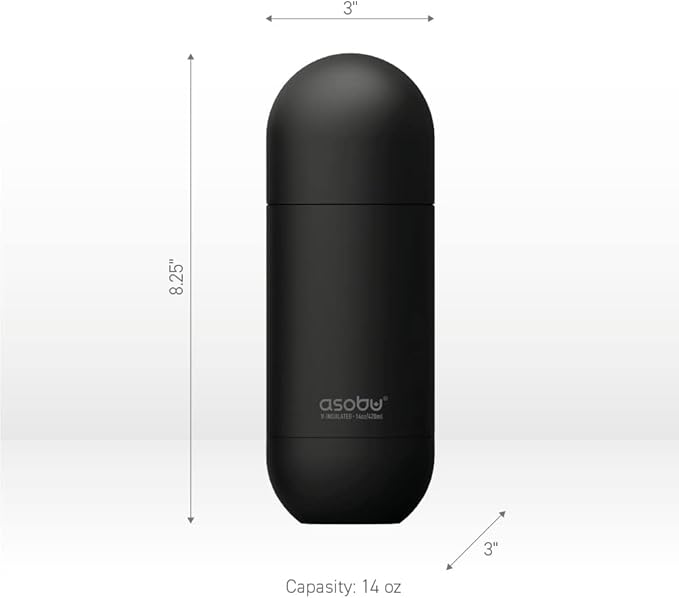 Asobu Orb Stainless Steel Double Wall Insulated Travel Water Bottle 14 Ounce (Black)