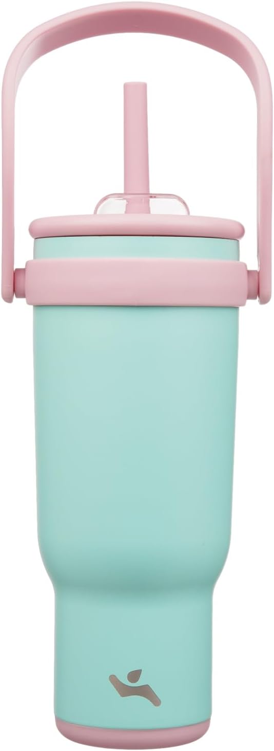 40 oz Tumbler with Side Handle, Insulated Water Bottle with Straw and 2 in 1 Lid, Stainless Steel Cup Travel Coffee Mug for Sports Office Gym,Guava