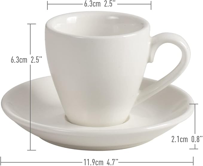 Porcelain Espresso Cup with Saucer And Stainless Steel mini Spoons, Espresso shot Cup, 80ml/2.7Oz, Pack of 2, White