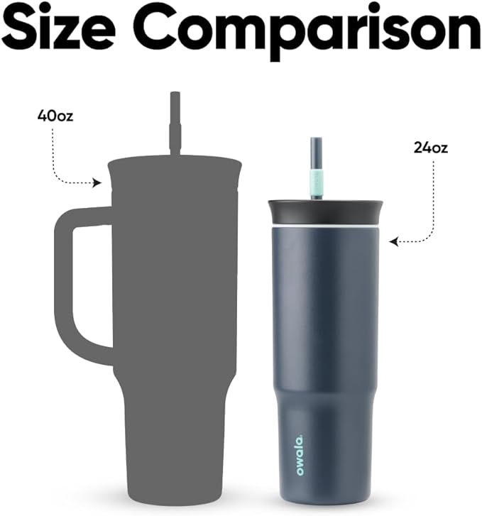 Owala Stainless Steel Triple Layer Insulated Travel Tumbler with Spill Resistant Lid and Straw, BPA Free, 24 oz, Black/Grey (Foggy Tide)