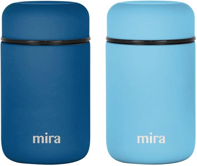 MIRA 2 Pack Insulated Food Jar Thermos for Hot Food & Soup, Compact Stainless Steel Vacuum Lunch Container, 13.5 oz, Sky, Denim