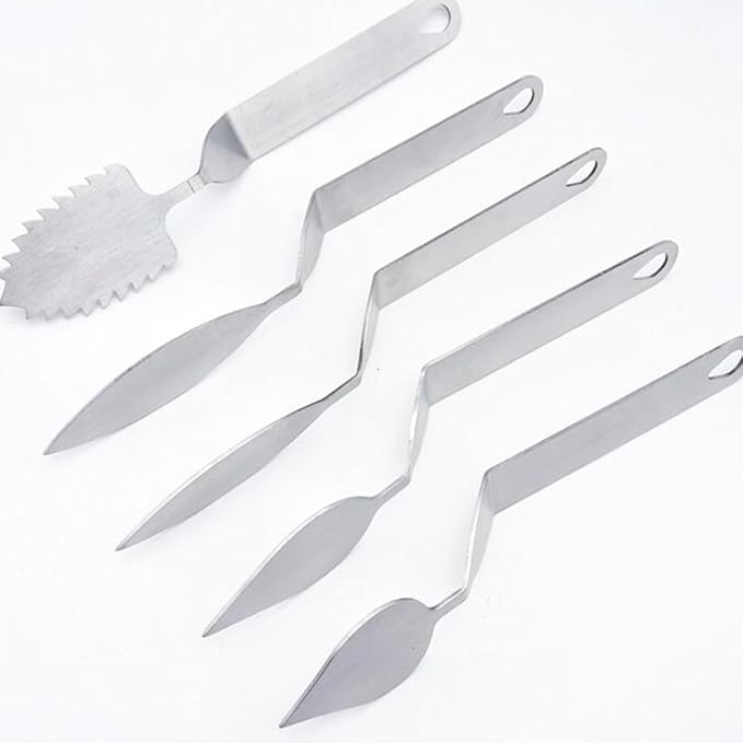 PRETYZOOM Cake Cream Spatula, 5 Shapes Stainless Steel Frosting Baking Tool, Icing Oil Painting Spatula, Cake Decorating Tool