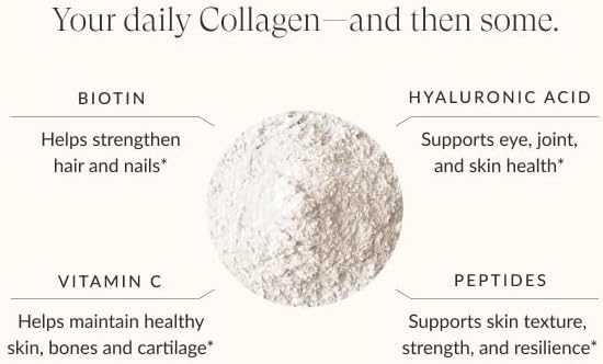 Beam Collagen Powder, Collagen for Women, Collagen with Hyaluronic Acid, Collagen Peptides Type 1 and 3, with Biotin, Grass Fed Bovine, Third-Party Tested, Best for Coffee, Vitamin C, 15 Servings