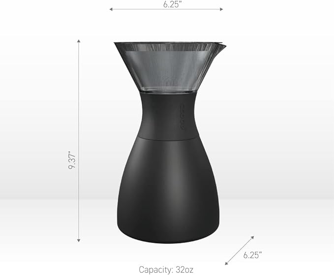 asobu Insulated Pour Over Coffee Maker (32 oz.) Double-Wall Vacuum, Stainless-Steel Filter and Take on the Go Carafe (Wood)