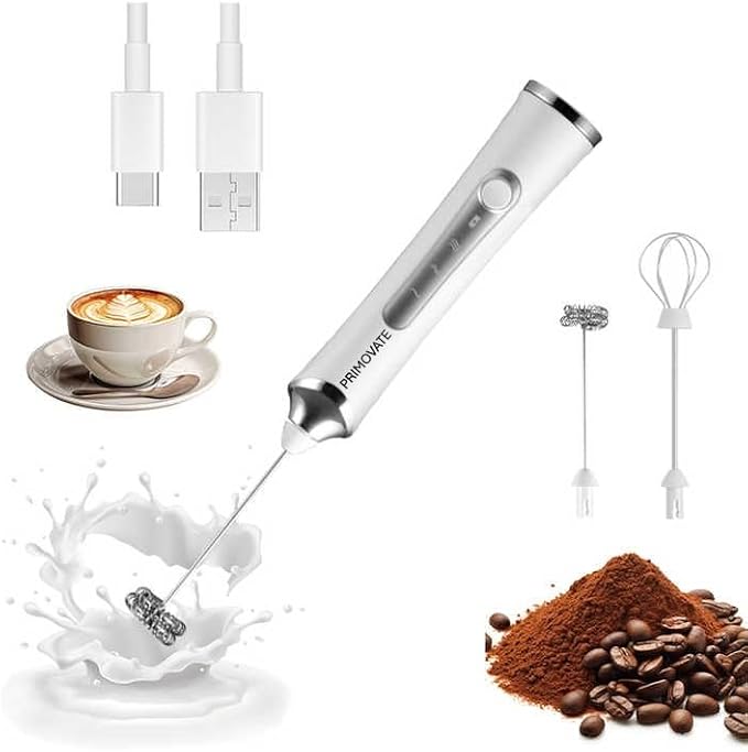 Rechargable Milk Frother, Handheld Drink Mixer with Whisk Attachment, 2025 upgraded, powerfull 3 speed motor, Type C charging with charge light, with extra egg mix head (Black without Stand)