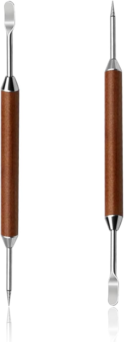 2-Pack Latte Art Pen Set, Stainless Steel Coffee Drawing Tool with Wood Handle, Double-Ended Barista Accessories for Creating Professional Espresso Tools, Home & Travel & Cafe Use