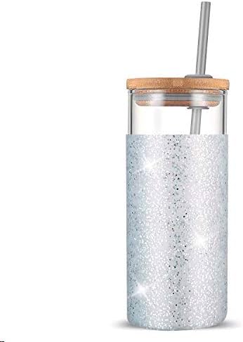 Tronco 20 oz Glass Tumbler with Straw and Lid- Glass Cup with Lid and Straw, Iced Coffee Cup Reusable, Smoothie Cups, Bamboo Lid and Protective Silicone Sleeve - BPA-Free