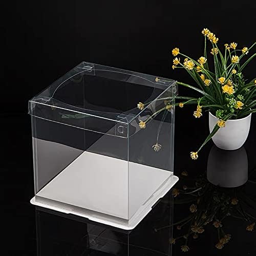 XININSUN 6Pcs clear cake Box with Ribbon, 8 X 8 X 9inch tall cake box,8inch Bakery Take Out Transport Containers Clear Gift Boxes for Wedding, Birthday, Party
