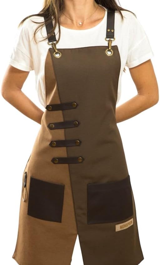 Apron for Women and Men Waterproof Canvas Extra Pocket for Chef Barista Gardening BBQ Grilling Crossback Unisex