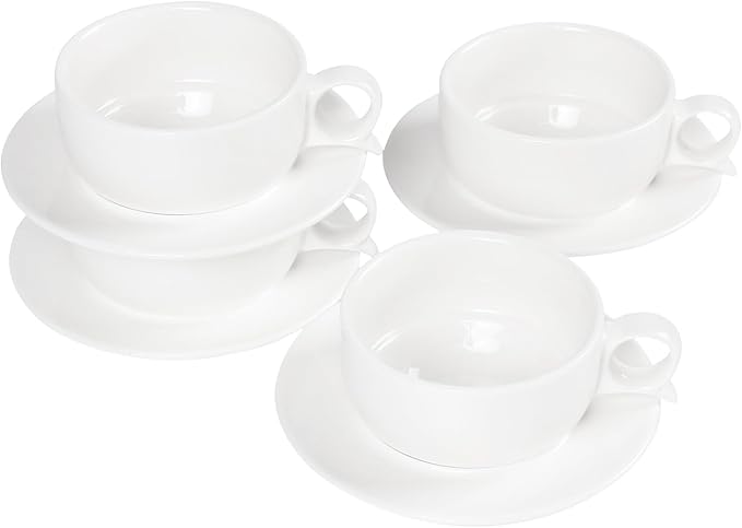 Italian Style Porcelain Espresso Cup Set - 4 Demi Tasse Cups, 4 oz Each