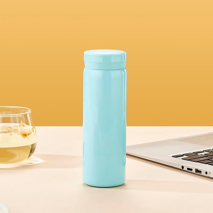10oz Mini Water Bottle Stainless Steel Thermos Small Flask - Insulated Vacuum, Leak Proof, Keeps Drinks Hot/Cold - Ideal for Coffee, Tea, Water - Light Blue