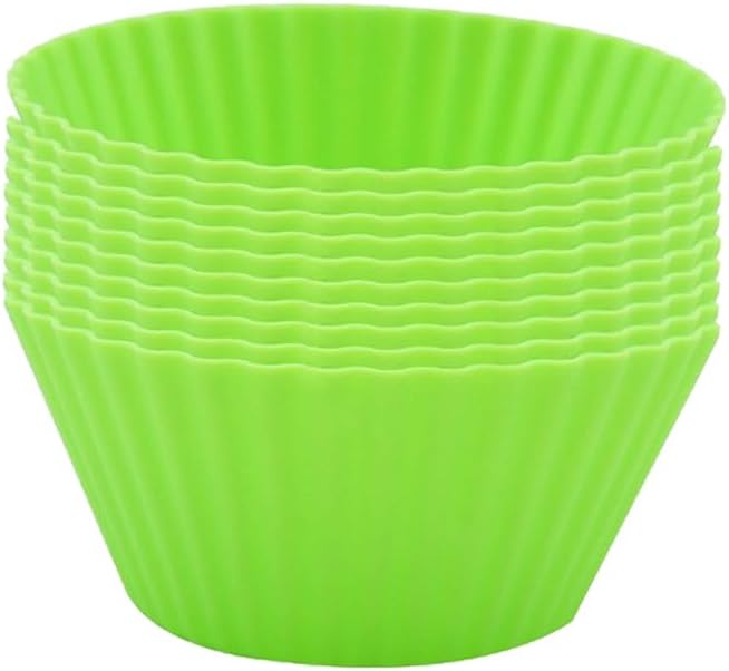 AKOAK Reusable Silicone Non-stick Baking Cups, Cake Molds, Kitchen Baking Cooking Accessories, DIY Cake Making Tools - Pack of 10 (Green)