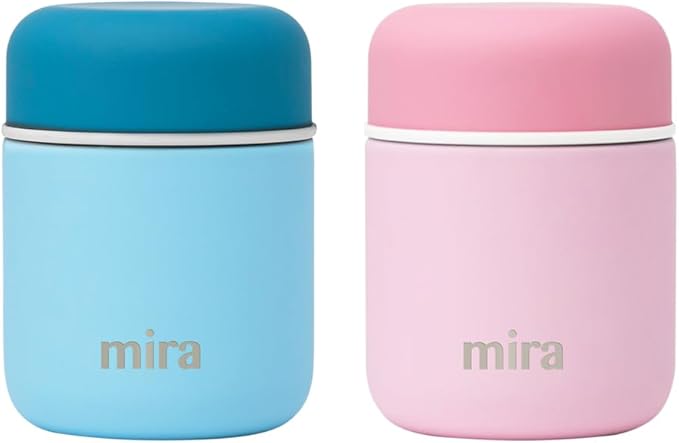 MIRA 2 Pack Insulated Food Jar Thermo for Hot Food & Soup, Compact Stainless Steel Vacuum Lunch Container - 9 oz, Sky, Pink
