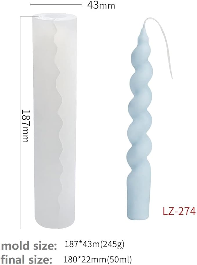 2 Pack Diamond Cylinder Twist Candle Mold - Silicone Mold for Cake Decoration, Round Shape Soap, Flower Fondant, and Resin