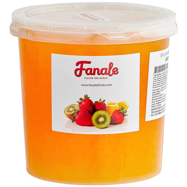 Fanale Mango Popping Boba Pearls, Vegan, Non GMO, Gluten Free, Fat Free, Perfect for Bubble Tea, Smoothies, Ice Cream, Desserts, and Beverages.