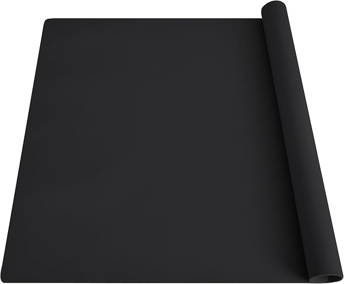 2MM Extra Thick Silicone Mats for Kitchen Counter, 23.6" x15.7" Non-Slip Waterproof Large Countertop Protector Mat, Heat Resistant Mat, Washable Silicone Craft Mat, Placemat, Baking Mat, Black