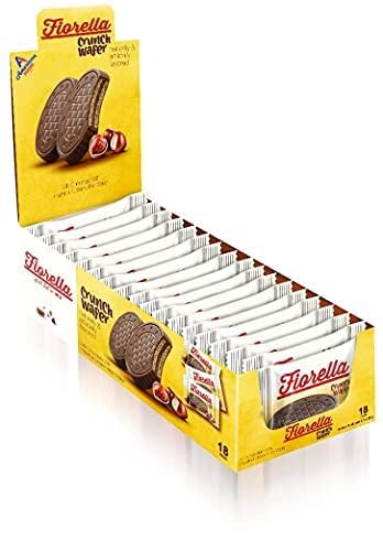 Fiorella Crunch Wafer Cookies, Milk Chocolate Covered Crispy Thin Crunch Wafers with Hazelnut Cream Filling, Chocolate Biscuits, 18 Individually Wrapped Snacks, Pack of 3