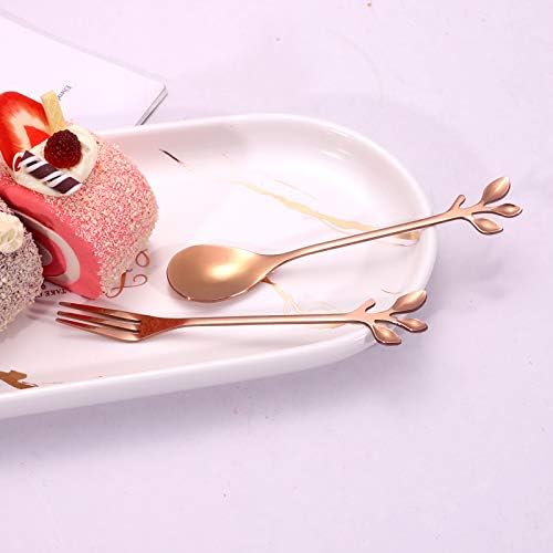 AnSaw Elegant Rose Gold Leaf Coffee Spoons - 10-Piece, 4.7" Mini Stainless Steel Espresso & Dessert Tea Spoons, Perfect for Demitasse & Small Servings