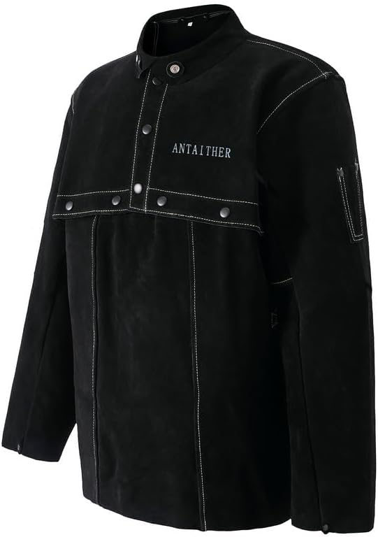 ANTAITHER Leather Welding Jacket with Open Back, Bib Apron with Cape Sleeve, Heat Flame Resistant Welder Coat
