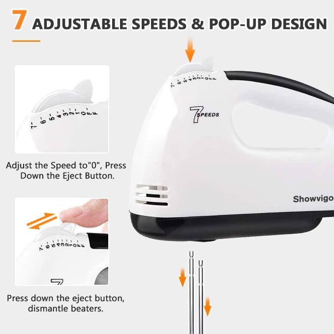 Handmixer Electric Handheld - 7 Speed Portable Kitchen Mixer Electric with 5 Stainless Steel Accessories Whisk, Food Beater for Whipping Mixing Cookies Cakes,Cooking,Baking