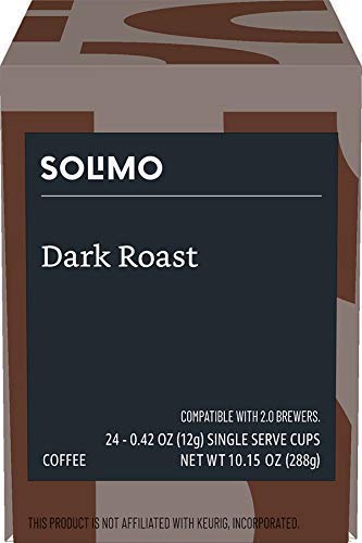 Amazon Brand - Solimo Coffee Pods, Dark Roast, Compatible with Keurig 2.0 K-Cup Brewers, 24 Count