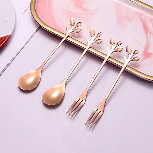 AnSaw Elegant Rose Gold Leaf Coffee Spoons - 10-Piece, 4.7" Mini Stainless Steel Espresso & Dessert Tea Spoons, Perfect for Demitasse & Small Servings