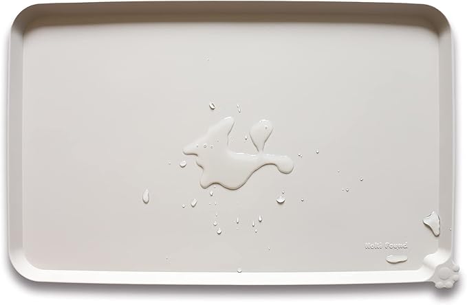 Hoki Found L Silicone Pet Food Mats - Non Slip Cat & Dog Bowl Mats - Waterproof & Carpet Safe - Cream Brown