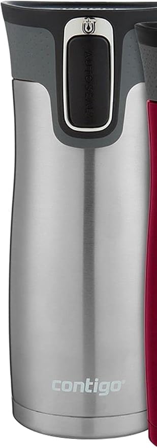 Contigo West Loop Stainless Steel Vacuum-Insulated Travel Mug with Spill-Proof Lid, 16oz 2-Pack, Very Berry & Steel Colors, Keeps Hot to 5h & Cold to 12h