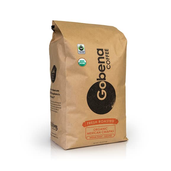 5lb Fair Trade Organic Certified Mexican Chiapas Ground Coffee Medium Roast, 100% Arabica Specialty Coffee, 80 ounces, 5 pounds, Bulk Coffee
