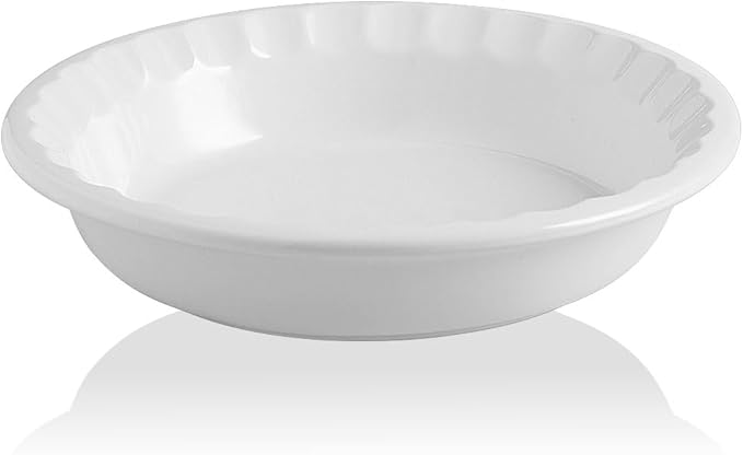 Sweejar Ceramic 10.4 Inch Pie Pan, Deep Porcelain Round Dish, Non-Stick Baking Plate for Pumpkin and Apple Pies, Farmhouse Design (White)